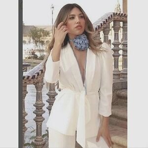 ZARA shawl collar belted blazer In White. Size small